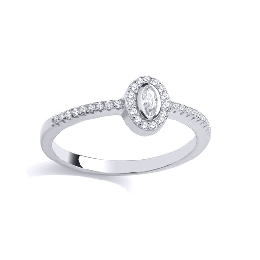 925 Sterling Silver Oval CZ Halo Oval Cat's Eye Eternity Ring - GSR1007