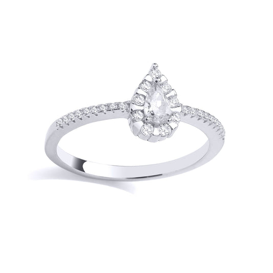 Sterling Silver Pear CZ Bar Set Leaf Halo Teardrop Solitaire Ring - GSR1008