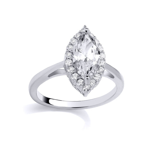 Silver Marquise CZ Cat's Eye Halo Engagement Ring - GSR1013
