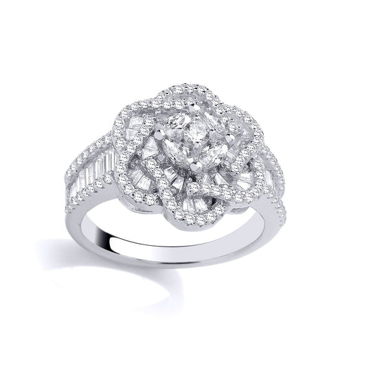 Silver Marquise CZ Magen David Star Daisy Cluster Cocktail Ring - GSR1016