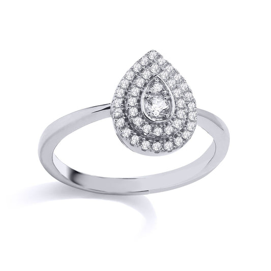 Silver CZ Faux Pear Solitaire Halo Engagement Ring - GSR1023