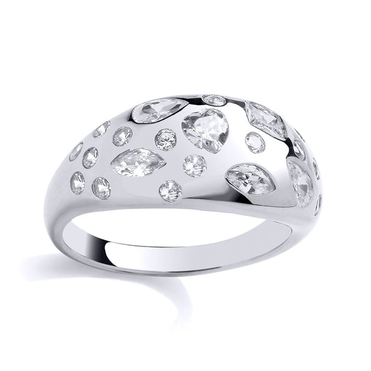 Silver Heart Marquise Pear CZ Domed Rain Dance Dress Ring - GSR1025