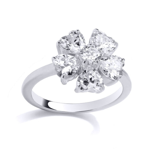 Silver Heart CZ Eternal Bloom 5 Petal Flower Cluster Ring - GSR1032