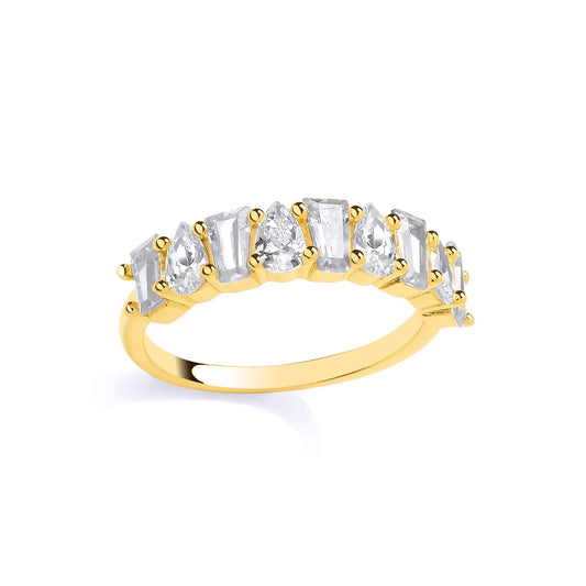 Gold Plated Silver CZ Tapered & Pear Baguette Half Eternity Ring - GSR1049