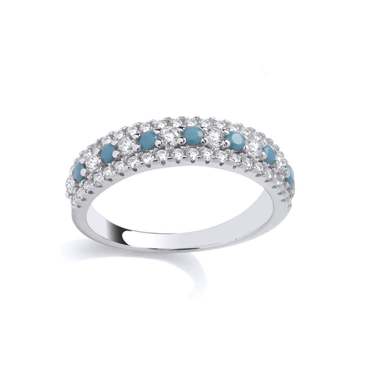 Sterling Silver CZ & Turquoise Half Eternity Ring - GSR1054