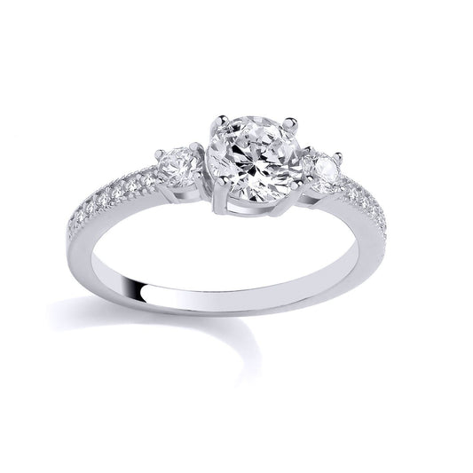 Silver CZ Shoulder Set Graduated Trilogy Engagement Ring - GSR1057