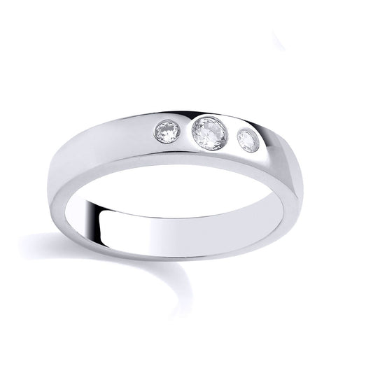 Sterling Silver CZ Triple Stone Band Ring - GSR1059