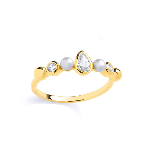 18K Gold Plated Silver CZ & Fresh Water Pearl 3-3.5mm Ring - GSR1078