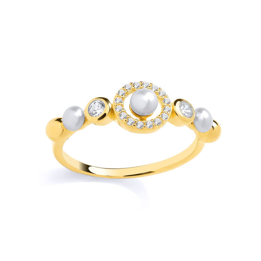 18K Gold Plated Silver CZ & Fresh Water Pearl 3-3.5mm Ring - GSR1080