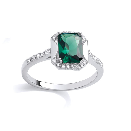 Silver CZ & Emerald Solitaire Ring - GSR1089