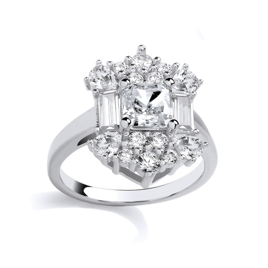 Silver CZ & Aquamarine Snowflake Halo Ring - GSR1092