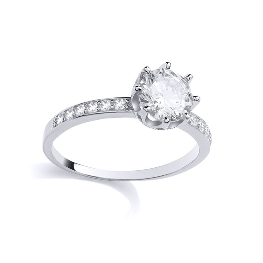Silver CZ Round Solitaire Ring - GSR1108