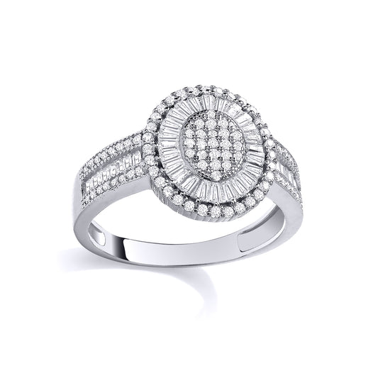 Silver CZ Baguette & Round Cubic Zirconia Ring - GSR1109