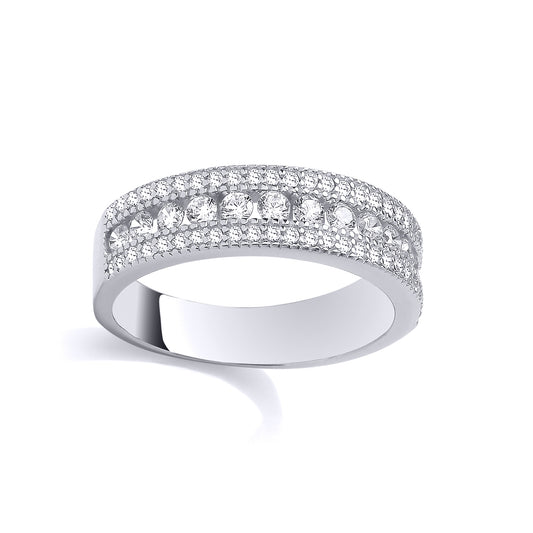 Silver CZ Trilogy 3 Row Parted Channel Set Half Eternity Ring - GSR1116