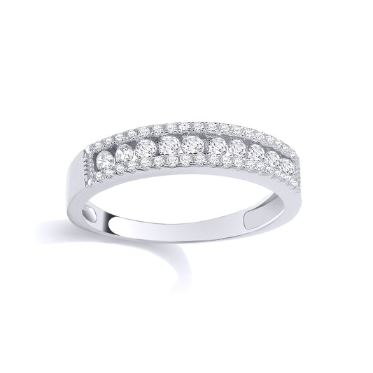Silver CZ Halo Frame 10 Stone Channel Set Half Eternity Ring - GSR1117