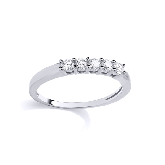 Silver CZ Five Stone Half Eternity Ring - GSR1120