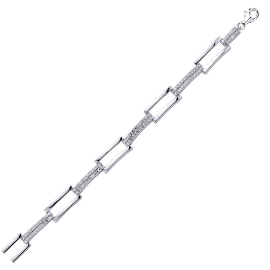 Silver CZ Open Closed Pave Tennis Bracelet 9mm 7 inch - GVB058