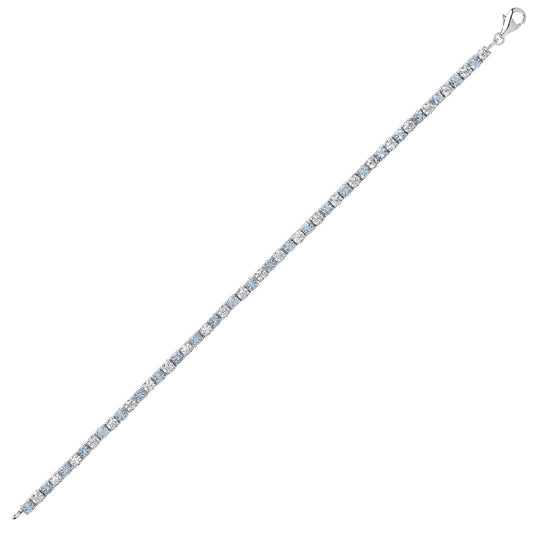 Silver Aqua CZ Alternating Eternity Tennis Bracelet 4mm 7.25" - GVB094AQ