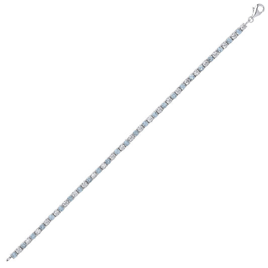 Silver Aqua CZ Alternating Eternity Tennis Bracelet 4mm 7.25" - GVB094AQ