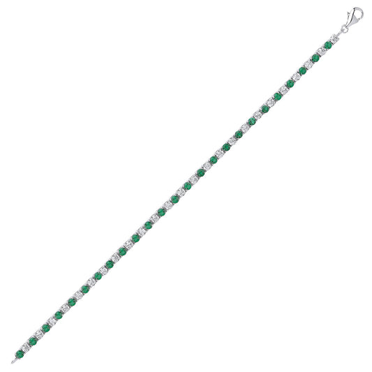 Silver Green CZ Alternating Eternity Tennis Bracelet 4mm 7.25" - GVB094EM