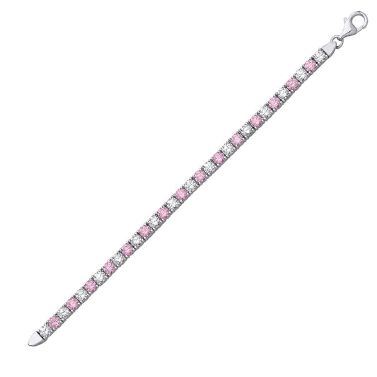 Silver Pink CZ 4 Claw Eternity Line Tennis Bracelet 3mm 4.5 inch - GVB094P
