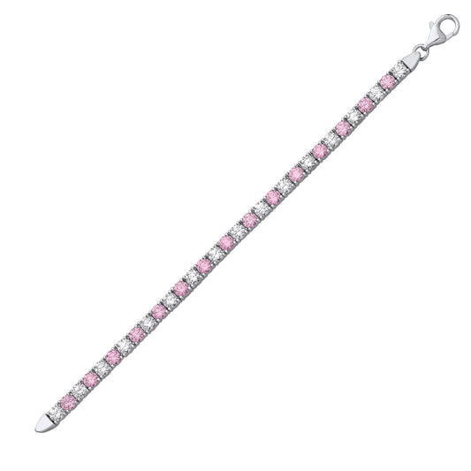 Silver Pink CZ 4 Claw Eternity Line Tennis Bracelet 3mm 4.5 inch - GVB094P