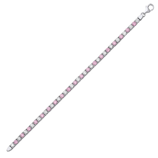 Silver Pink CZ 4 Claw Eternity Line Tennis Bracelet 3mm 5.5 inch - GVB094P