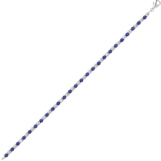 Silver Blue CZ Alternating Eternity Tennis Bracelet 4mm 7 inch - GVB094SAP