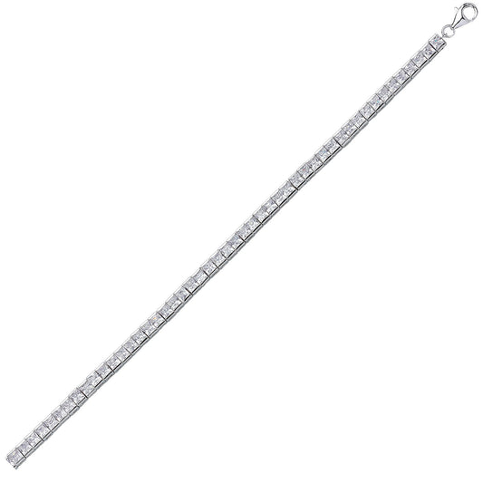 Silver Princess Cut CZ Tennis Eternity Line Bracelet 4mm 7 inch - GVB095