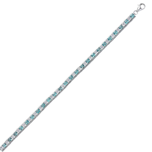 Silver Light Blue Princess Cut CZ Eternity Tennis Bracelet 4mm - GVB103-AQU