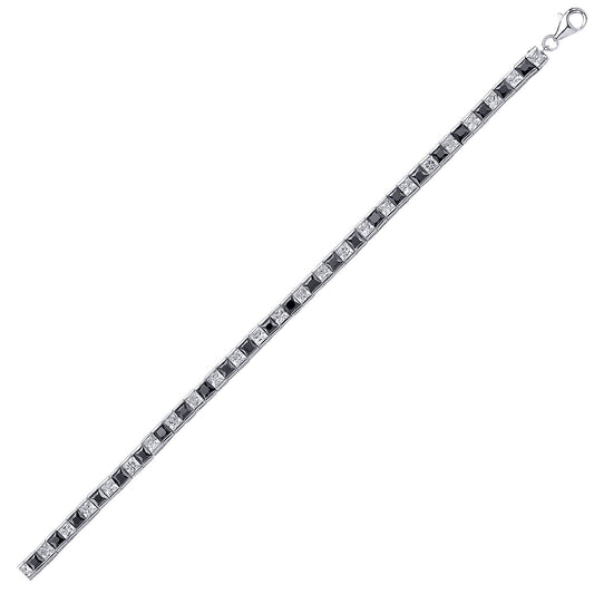 Silver Black Princess Cut CZ Eternity Tennis Bracelet 4mm - GVB103-BLA