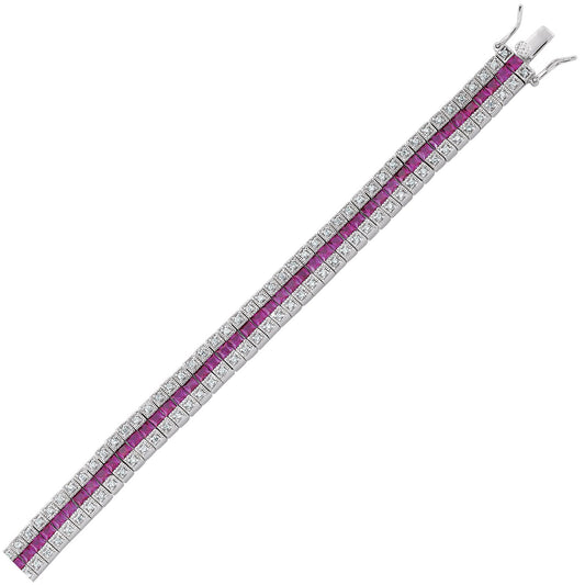 Silver Red Princess CZ 3 Row Eternity Tennis Bracelet 10mm 7" - GVB118RU