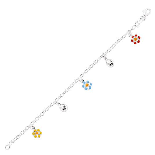 Girls Silver Daisy Ladybird Charm Bracelet 5.5-6.25" 14-16cm - GVB160