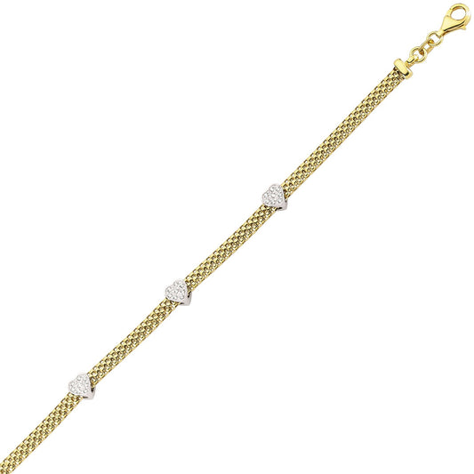 Gilded Silver CZ Correana Pave Heart Bracelet - GVB179G