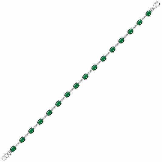 Silver Green Oval CZ Eternity Tennis Bracelet 5mm 6.5" - GVB209EM