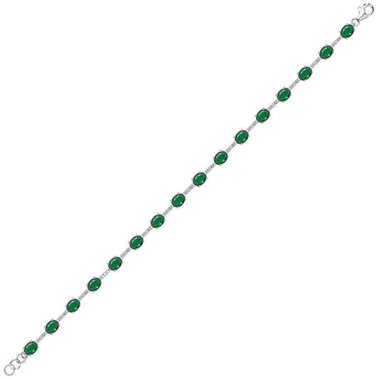 Silver Green Oval CZ Eternity Tennis Bracelet 5mm 6.5" - GVB209EM