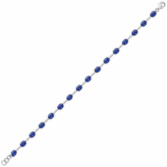 Silver Blue Oval CZ Eternity Tennis Bracelet 5mm 6.5" - GVB209SAP