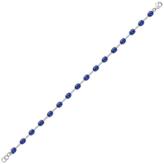 Silver Blue Oval CZ Eternity Tennis Bracelet 5mm 6.5" - GVB209SAP