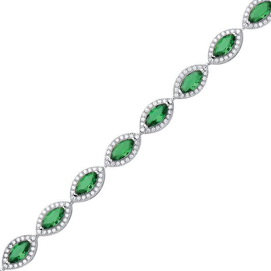 Silver Green Marquise CZ Halo Cat's Eye Tennis Bracelet 9mm 6.5" - GVB210EM