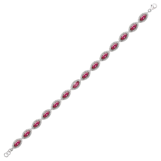 Silver Red Marquise CZ Cat's Eye Halo Tennis Bracelet 9mm 7 inch - GVB210RU