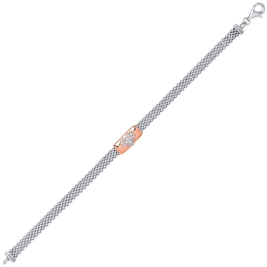 2-Colour Silver CZ Heart Bar Correana Bracelet - GVB245