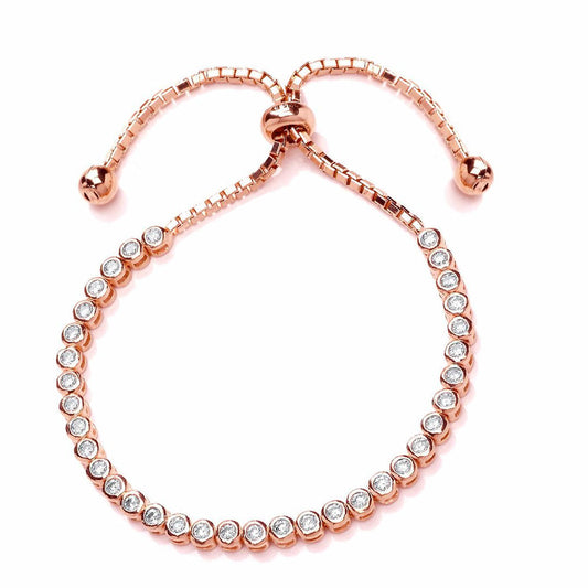 Rose Silver CZ Tennis Eternity Adjustable Slider Bracelet 3mm - GVB255ROSE