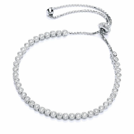 Silver CZ Tennis Eternity Toggle Slider Bracelet 3mm - GVB257RH