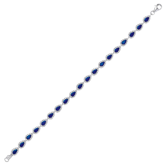 Silver Blue Pear CZ Halo Tennis Bracelet 6mm 7 inch - GVB295SAP