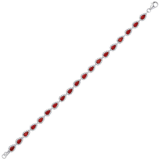 Silver Red Pear CZ Tears of Joy Tennis Bracelet 6mm 7 inch - GVB295