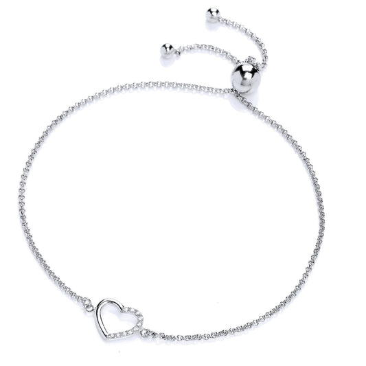 Silver CZ Heart Adjustable Toggle Slider Bracelet 9mm - GVB301