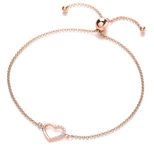 Rose Silver CZ Heart Adjustable Toggle Slider Bracelet 9mm - GVB302