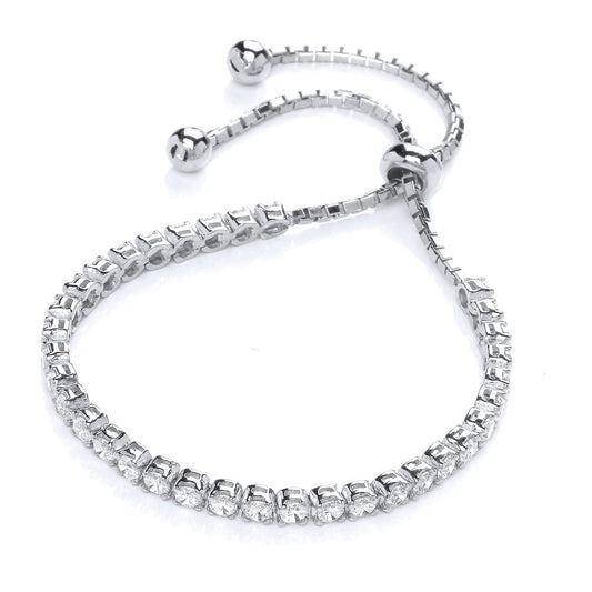 Silver CZ Tennis Eternity Adjustable Toggle Slider Bracelet 4mm - GVB320