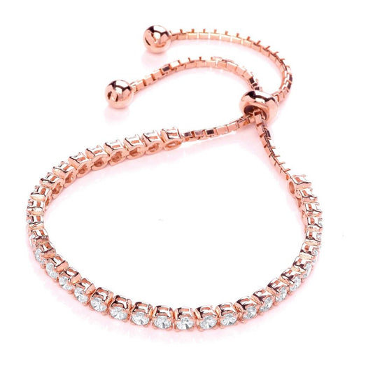 Rose Silver CZ Tennis Eternity Adjustable Slider Bracelet 4mm - GVB321