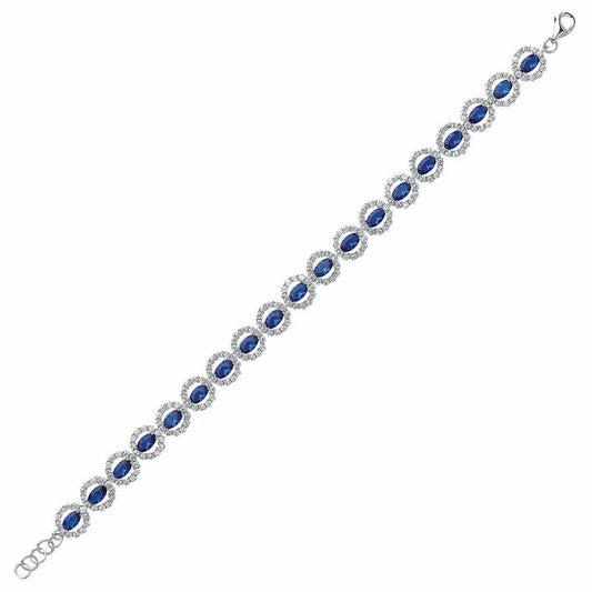 Silver Green oval CZ Alternating Halo Tennis Bracelet 7mm 6.5" - GVB329